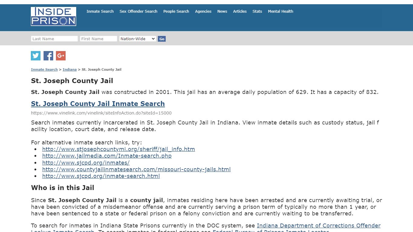 St. Joseph County Jail - Indiana - Inmate Search